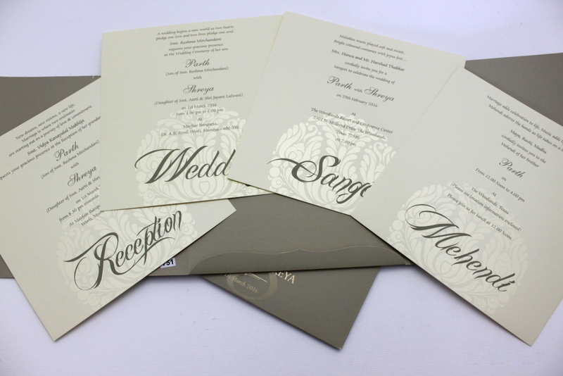 Light brown wedding invitation card with laser cut motif - Click Image to Close